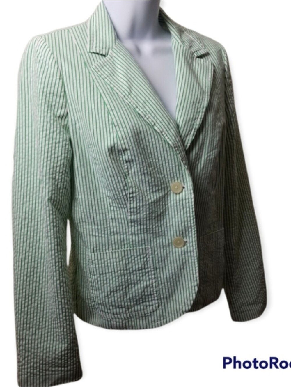 Tommy Hilfiger Green and White Striped Seersucker Preppy Blazer Size M
